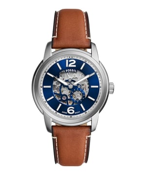 This Fossil Heritage Analogue Watch for Men is the perfect timepiece to wear or to gift. It's Silver 42 mm Round case combined with the comfortable Brown Leather watch band will ensure you enjoy this stunning timepiece without any compromise. Operated by a high quality Automatic movement and water resistant to 5 bars, your watch will keep ticking. This expertly crafted Fossil Heritage watch is the result of our decades-long dedication to quality watchmaking. This Automatic Analogue watch has a  function: Luminous Hands and Luminous Numbers High quality 21 cm length and 21 mm width Brown Leatherl strap with a Buckle Case diameter: 42 mm,case thickness: 14 mm, case colour: Silver and dial colour: Blue