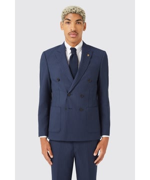 The Milltown double breasted jacket in navy might just be the ideal work option for everyday wear. The Milltown is the latest addition to the Twisted Tailor collection and is in collaboration with LA based brand August McGregor. This limited edition jacket features a peak lapel with straight hem patch pockets and kissing buttons on the cuffs. It is adorned with a navy &amp; white pinstripe, a nod to sophisticated British design. Pair the jacket with the matching trousers to be guaranteed the best dress at the office.