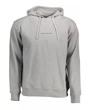 Grauer Baumwollpullover.
  Langarmeliges Kapuzensweatshirt.
  Print.
  und Logodesign.
  Hergestellt aus Naturfasern.
  Geeignet fur Manner.