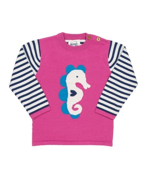 Our seahorse jumper with a gorgeous intarsia design will keep your little one smiling whatever the weather, creating a comfortable knitted layer.