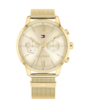 This Tommy Hilfiger Blake Multi Dial Watch for Women is the perfect timepiece to wear or to gift. It's Gold 38 mm Round case combined with the comfortable Gold Stainless steel watch band will ensure you enjoy this stunning timepiece without any compromise. Operated by a high quality Quartz movement and water resistant to 3 bars, your watch will keep ticking. Elegant and fashionable watch that is suitable for the daily life of every Women -The watch has a calendar function: Day-Date High quality 19 cm length and  18 mm width Gold Stainless steel strap with a Fold over clasp Case diameter: 38 mm,case thickness: 8 mm, case colour: Gold and dial colour: Gold