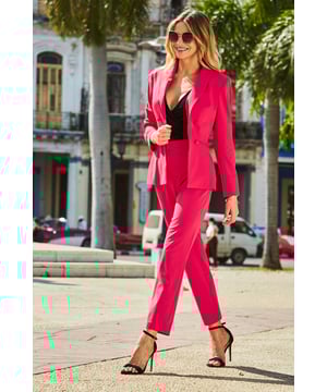REASONS TO BUY:

Head-turning trousers
Flattering slim tapered leg
Standout hot pink shade
Create an on-trend suit with the matching blazer
Add a cami and heels for effortless chic
Dress them down with a tee and trainers

Inside leg to fit: Short - 29" | Regular - 31" | Long - 33"