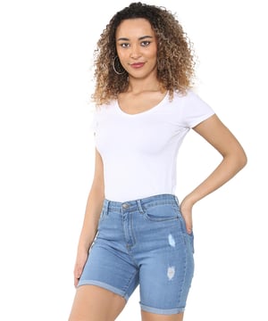 Enzo Womens Skinny Stretch Shorts. Pantalones vaqueros vaqueros. Con 2 bolsillos frontales, 2 bolsillos traseros y 1 bolsillo para monedas. Cierre de cremallera para moscas. Ideal para ropa casual.