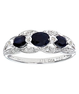 9K (375) witgoud: 2 gram; # Diamant: 0,05 ct; # Saffier: 0,51 ct
