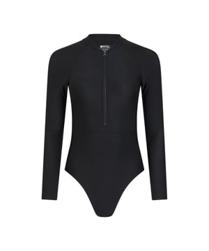 Gewebetechnik: Chlorbeständig, Salzwasserbeständig. Elastan, Polyamid, Polyester. Gewebe: Stretch. Design: Unifarben. GSM (Gramm pro Quadratmeter): 200. Zum Überziehen. Mit Kragen, Reißverschluss. Langärmlig. UV-Schutzfaktor: UPF 50+.