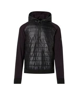 Barbour International Tes Baffle hoodie met halve rits. Barbour International Tes Baffle hoodie met halve rits. 86% polyester, 14% elastaan ​​Comfortabele stretchpasvorm, verstelbare capuchon met capuchon. Twee voorzakken, elastische manchetten en zoom, gewatteerd lichaam. Normale pasvorm, maat valt normaal, merkbadge op de linkermouw. Stijl: MQS0011BK11