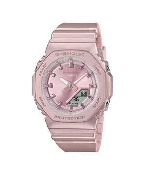 This Casio G-shock Analogue-Digital Watch for Women is the perfect timepiece to wear or to gift. It's Pink 40 mm Round case combined with the comfortable Pink Plastic watch band will ensure you enjoy this stunning timepiece without any compromise. Operated by a high quality Quartz movement and water resistant to 20 bars, your watch will keep ticking. Silky smooth with pearly lustre — a soft, subtle, and sophisticated timepiece.  Pearlescent polarised coatings with a matte finish are applied to the bezel and band. This Analogue-Digital watch has a calendar function: Day-Date as well as a Stop Watch , Countdown , Worldtime and Alarm High quality 19 cm length and 21 mm width Pink Plastic strap with a Buckle Case diameter: 40 mm,case thickness: 11 mm, case colour: Pink and dial colour: Pink
