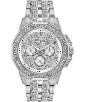 This Bulova Crystal Multi Dial Watch for Men is the perfect timepiece to wear or to gift. It's Silver 42 mm Round case combined with the comfortable Silver Stainless steel watch band will ensure you enjoy this stunning timepiece without any compromise. Operated by a high quality Quartz movement and water resistant to 3 bars, your watch will keep ticking. This elegant, fashionable watch set with beautiful stones is a perfect gift for New Year, birthday,valentine's day and so on -The watch has a calendar function: Day-Date, 24-hour Display, Luminous Hands High quality 21 cm length and 21 mm width Silver Stainless steel strap with a Deployment clasp Case diameter: 42 mm,case thickness: 11 mm, case colour: Silver and dial colour: Silver
