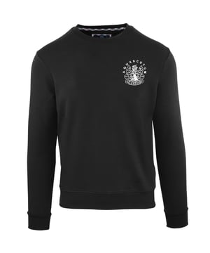 Aquascutum Aldis Chest Logo Black Sweatshirt. This Black Aquascutum Logo Sweatshirt is perfect for casual or outdoor wear. Its comfortable design features a subtly embossed logo for a polished look. Step out in style and enjoy the soft, warm fabric.. Elasticated Collar, Sleeve Ends and Waist. 100% Cotton Sweater. Slim Fit. FG0523 99