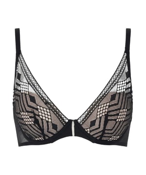 Passionata Ondine Plunge T-Shirt Bra. With a plunge neck, graphic lace and leotard back. Fixed fully adjustable straps.  The product is recommended hand-wash only..