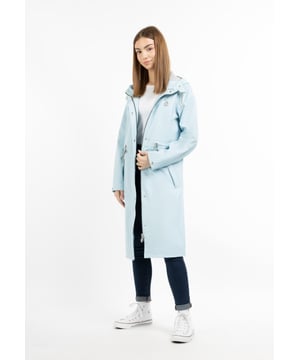 Met de mackintosh van myMo ben je voorbereid op onvoorspelbaar weer. De trendy, lange jas heeft een gecoat materiaal met volledig gesealde naden, zodat nattigheid en kou niet naar binnen kunnen. De zachte jersey gemêleerde voering, die ook in de capuchon zit, zorgt voor extra warmte. De robuuste rits eindigt in een hoge opstaande kraag met kinbeschermer en is afgedekt met een drukknoopstrip. De snit van de regenparka is recht, maar kan individueel worden aangetrokken met een taillekoord.