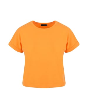 Dieses Basic-Baumwoll-T-Shirt mit einem Fahrradkragen, doppellagigen Ärmeln und einer kurzen Länge ist die perfekte Wahl für den täglichen Gebrauch mit seinem minimalistischen und stilvollen Design. Hergestellt aus hochwertigem Baumwollstoff ist das T-Shirt weich und atmungsaktiv und bietet den ganzen Tag über ein angenehmes Trageerlebnis. Es kann alleine getragen oder mit Jacken, Cardigans oder Westen für einen stilvollen Look kombiniert werden. Es lässt sich auch leicht mit Jeans, Röcken oder Shorts für ein lässiges Outfit