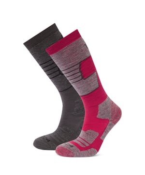 Our Linz Ski Socks are the last word in ski sock design. A left-right design means these ski socks are fitted to each individual foot for the ultimate in fit and control. Made of a super cosy, merino fabric blend and with key sections of the sock cushioned, they are a delightful pair of socks to wear. Padding has been added to high-friction areas to prevent blistering but applied only in key areas to keep bulk and weight to an absolute minimum. A non-slip grip cuff, elastic arch and ankle support and a flat toe seam are all features designed to perfectly balance performance and comfort. Available in a range of colours and patterns, these socks will leave you feeling as great as you look.