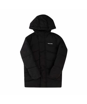 Boys Jack and Jones Otis Long Puffer Hooded Jacket in black.- Adjustable toggle hood.- Full zip fastening with Velcro storm flap.- Two front slip pockets.- Inner pocket.- Elasticated cuffs.- Straight hem.- 100% Polyester. - Ref: 12266742