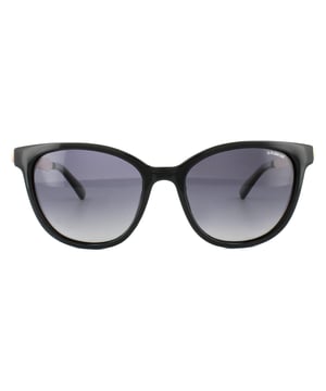 Polaroid 5015 / s BMB IX Black Rose Gold Grey Gradient polarisierte Sonnenbrille hat einen sehr modernen Look mit der Vintage-inspirierten Katzenaugenform, die ein zeitgenössisches Finish mit eleganten Metallarmen hat. Die polarisierten Linsen, die Polaroid Forte sind, beseitigen die Blendung, die Ihre Augen in der hellen Sonne unbequem macht, und schützen Sie vollständig vor den UV-Strahlen der Sonne.