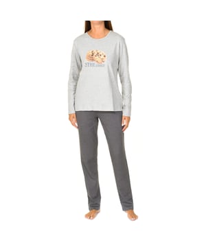 Winter women's pajamas.
 Long-sleeve T-shirt.
 Round neckline with ribbed finish.
 Contrast print on the front.
 Long pants.
 Elastic waistband.
 Seams seen in tone.
 .
 Composition: 95% Cotton, 5% Polyamide
 Care:
Washing information:
 -Accept the washing machine at a maximum temperature of 30º.
 -Does not resist bleach or any other chlorate.
 -Does not resist ironing.
 -Does not resist dry cleaning.
 -Does not resist the dryer.