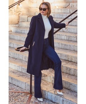 REASONS TO BUY:

Cosy has never looked so chic
Timeless slimline tailored fit
Chain detail pockets up the luxe factor
Glossy gold button front
Longline hem to keep out the cold
Work smart, weekend chic