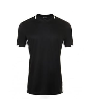 Heren voetbal t-shirt. Ademend polyester gaas. V-hals met contrasterende afwerking. Voorwaartse schoudernaden. Contrasterende gaas zijpanelen. Tweelingnaalds stikwerk. 150 g/m². Stof: 100% polyester. Herenborst (voor inches): S(36/38), M(38/40), L(41/42), XL(43/44), XXL(45/47).