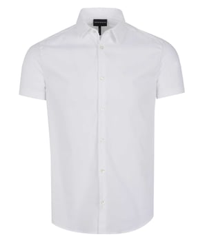 76% algodón, 21% poliamida, 3% elastano; camisa Emporio Armani;  Modelo: 8N1C101N06Z0100;  mezcla de algodón, elástico;  Ajustado;  cuello Kent;  Tapeta con 7 botones;  manga corta;  Detalles del logotipo de Emporio Armani.