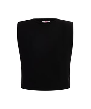 De relaxte oversized pasvorm en het modieuze design scoren bij het mouwloze sweatshirt van myMo. Het design is gemaakt in Italië van een zachte katoenmix en heeft opvallende schoudervullingen en brede armsgaten die de trui een bijzonder moderne touch geven. Het coole it-stuk is een upload voor je zomergarderobe.  jumper