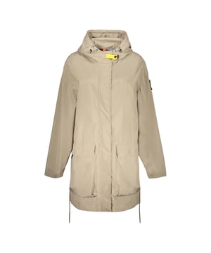 Blijf warm en stijlvol in het beige Parajumpers jack. Dit luxe beige damesjack is gemaakt van lichtgewicht materiaal dat beschermt tegen de elementen. Geef stijl niet op voor comfort - maak een statement!, Parajumpers True Jacket, Twee verborgen zakken met ritssluiting aan de voorkant, PJS-patch op de linkermouw, Centrale ritssluiting, Beige parajumper-jas, Voering: 80% polyester, 20% polyurethaan, Normale pasvorm, Parka met capuchon, trenchcoat, beige jas, gemaakt van 30% gerecyclede stoffen