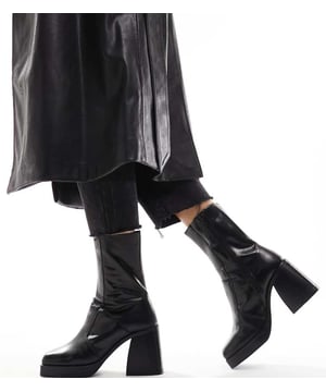 Shoes by ASOS DESIGN Time for a reboot Zip-side fastening Square toe Platform sole High block heel Wide fitSold By: Asos