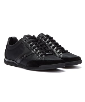 Mixed-material trainers by BOSS. Branded throughout for signature appeal, these trainers are crafted from a combination of suede, faux nappa leather and nylon for hybrid styling. Thermo-bonded details add a modern touch, while moisture-managing lining provides reliable odour control.