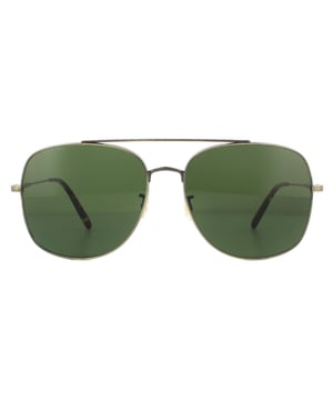 Oliver Peoples Taron OV1272S 528471 Antikgold G15 Sonnenbrillen sind ein luxuriöser, handgefertigter, übergroßer Doppelsteg im Fliegerstil mit quadratischen Linsen. Die schlanken Tempel weisen filigrane Gravuren für ein Vintage-inspiriertes Gefühl auf und sind aus Kunststoff mit eingelegter Logoplatte geneigt, um die Authentizität zu gewährleisten.