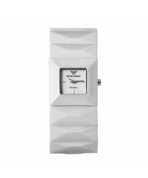 Emporio Armani Dameshorloge Kwarts Wit• Materiaal kastdeksel: Keramiek• Soort glas: Mineraal• Materiaal Band: Keramiek• Kleur kast: Wit• Waterdichtheid: 0 m (0 ATM)• Diameter: 28 mm