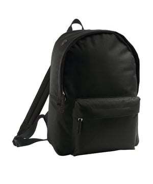 Zipped main compartment. Zipped front pocket. Nylon carry handle. Adjustable padded and reinforced straps. Padded back. Material: 600D polyester. Dimensions: 30 x 25 x 12 cm.