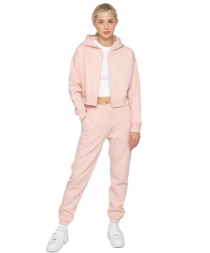 Enzo Womens Cropped Hoodie Tracksuit. Zip up sweatshirt with hood and sweatpants joggers set. Cropped hoodie and regular fit joggers with Cuffed design. Brushed back inner fleece. Cropped fit for casual wear. Essential loungewear tracksuit.