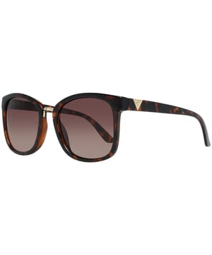 Guess Square Womenss Brown Brown Gradient GF0327  Sunglasses are a modern square frame shape, exuding a sense of timeless elegance. The frame is crafted from high-quality acetate, known for its durability and lightweight feel, ensuring long-lasting comfort throughout the day. Slender temples feature the Guess logo for a touch of sophistication.
