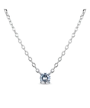 Collar keval de plata de ley 925 y circonita brillante con acabado en baño de rodio. Essential encarna la sencillez refinada, piezas atemporales con líneas suaves y el brillo adicional de las circonitas. Joyas básicas sin pretensiones que son perfectas para el uso diario, pero también pueden funcionar en ocasiones especiales.