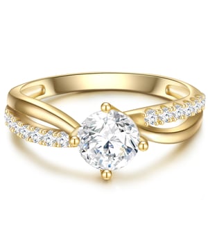 Are you looking for a special engagement ring? This solitaire ring of the 1934 manufacture is a guarantee for a perfect application. The focus is on a striking solitaire from Zirconia on a two -part ring rail, which is partly occupied by zirconia crystals. The glittering of the precise brilliant cut can hardly be distinguished from the real diamond and makes the ring a glamorous symbol of love. The curved ring rail is made of 925 sterling silver and refined with warm shimmering yellow gold. A special ring that remains a favorite accessory even after the wedding.