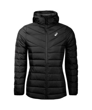 The slim fit women's jacket from ASICS is perfect for everyday wear in cold weather. It has two side pockets. The cuffs are equipped with elastic bands. Peculiarities Fitted silhouette. Side zip pockets. Logo on the chest. Waterproof and windproof properties.
