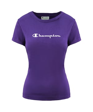Champion Logo Short Sleeve Crew Neck Plain Purple Womens T-Shirt 105566 3506