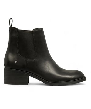 The Windsor Smith Replace boots are a stylish take on the classic Chelsea boot, featuring a sleek black leather upper and a timeless round toe design. With double woven elastic gussets and a leather pull tab, these boots provide easy on-and-off wear while maintaining a sophisticated look.

Sleek Leather Upper: Crafted from high-quality leather for a polished look.
Comfortable Non-Leather Lining: Soft lining enhances comfort for all-day wear.
Durable Non-Leather Sole: Provides reliable traction and stability.
Classic Round Toe: Timeless design that complements any outfit.
Elegant Chelsea Style: A chic addition to your footwear collection.
Moderate Heel Height: 50 mm heel offers a perfect blend of style and comfort.
Secure Fit: Features double woven elastic gussets for easy access and a snug fit.
Convenient Leather Pull Tab: Allows for quick and effortless on-and-off wear.Leather pull tab
