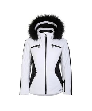 Materiaal: 100% polyester. Stof: Satijn Touch, Stretch. Ontwerp: Waas, Contrast, Luipaardprint. Stoftechnologie: Ared 10000, Ademend, Waterdicht. Afneembare sneeuwrok, getapete naden.. Halslijn: Kapitein. Mouwtype: Met lange mouwen. Kenmerken van de kap: Afneembare bontboord, afneembare kap. Zakken: Zak voor skipas, 2 borstzakken, rits. Bevestiging: Volledige ritssluiting. Gemaakt van gerecycleerde materialen.