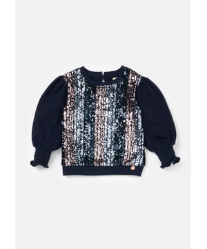 A charming addition to your little one's wardrobe. this sweatshirt is decorated with a colourful sequin bodice. Designed for a relaxed fit. style it with cargos for casual days on-the-go or our sequin skirt for full party mode. About Me: 100% Polyester. Look After Me: Think Planet. Wash At 30C.