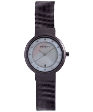 Johan Eric: Arhus, Women's,  MOP dial Watch w Swarovski crystal indices,Brown IP stainless steel case and mesh bracelet