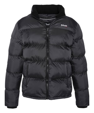 Cooler Look im trendigen Puffer-Design: Die voluminöse Steppjacke von Schott mit Stehkragen, versteckter Kapuze und zwei seitlichen Reißverschlusstaschen in gerader Passform.