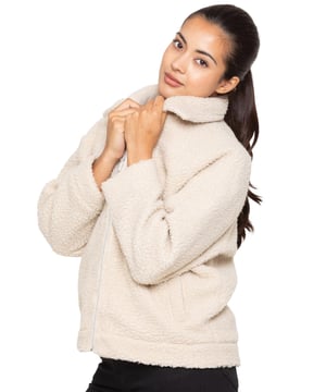 Enzo Womens Borg Jacket, This Borg Jacket is a Must Have for Your Wardrobe This Winter, Featuring a Borg Material for Comfort and Style, With a Silver Zip Closure and Collared Neck, Full Length Sleeves and Regular Fit, Available in Black, Brown and Off White.