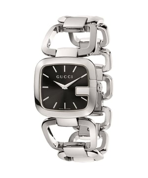Movement: Quartz Display: Analog Band Material: Stainless Steel Case Material: Stainless Steel Style: Casual Brand: Gucci Gender: Women's Age Group: Adult Water Resistant: Up to 30 meters (3 ATM) / 100 feet Model Number (MPN): YA125407 Strap Color: Silver Case Color: Silver Face Color: Black Case Size: 32 millimeters (diameter) Band Type: Bracelet Watch Shape: Round UPC: 731903322943 EAN: 0731903322943