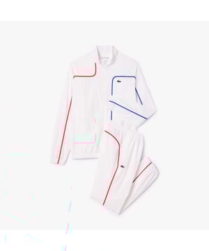 Heren Lacoste Sport Colourblock Tennis Trainingspak - Gerecycled polyester gemaakt van snijafval - Normaal, licht getailleerd bovenstuk - Normale, recht gesneden broek - Siliconen krokodil op borst - Ref: WH7573-800