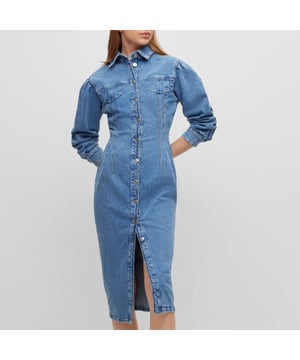 Womens Hugo Boss Gesina Denim Dress in blue.- Spread collar.- Long sleeves.- Front button fastening.- Buttoned cuffs.- Front slit.- Ref: 50483406435