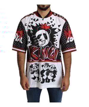 100% authentic Dolce & Gabbana T-Shirt
  Short sleeve design with zipper collar
  White fabric with multicolor King Panda print
  Made from 98% polyester and 2% cotton
  Regular fit
  Logo details
  Made in Italy
Material: 98% Polyester 2% Cotton