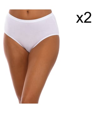 Pack-2 panties Playtex.
 White color
 Ultra-flat elastic waist.
 Non-slip material.
 Invisible effect and shape maintenance.
 breathable fabric
 Flat seams and views in tone.

 Composition: 95% Cotton, 5% Elastane

 Wash at maximum temperature 30º.
 -Do not bleach.
 -Do not use dryer.
 -Do not use iron.
 -Do not dry clean.
 Composition: 95% Cotton, 5% Elastane
 Care:
Wash at max temperature 30º.
 Do not use bleach.
 Do not use dryer.
 Do not iron.
 Do not dry clean.