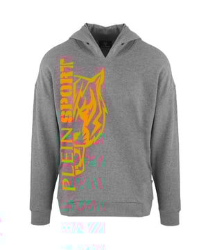 Rev up your athletic style with the Plein Sport Patch Logo Grey Jumper. This sleek hoodie adds instant street cred to your workout look. Stay warm and comfortable while making a statement with the iconic Plein logo. Upgrade your wardrobe and elevate your workouts with this must-have piece! 52% Cotton, 48% Polyester, Sports wear Large Plein Branding On Back, Leather Patch On Hood Slim Fit Style Code: FIPSC1312 94