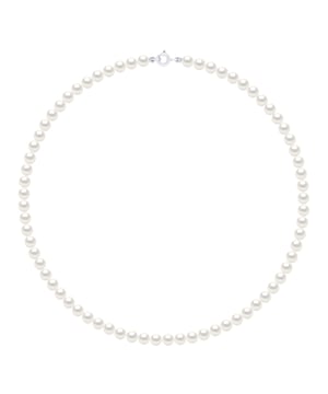 Halskette aus echten Süßwasser-Zuchtperlen rund 5–6 mm – FARBE NATÜRLICH WEISS – mit Federringverschluss Ergonomisches Weißgold 750 – Länge 42 cm – Lieferung mit Echtheitszertifikat und internationaler Garantie – HERGESTELLT IN FRANKREICH