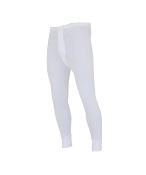 Premium range FLOSO version of this product is also available, search for FLOSO. 1 x Thermal Long Johns. Warm but light weight thermal underwear. Good wicking rate which is the rate the material carries moisture away from the skin. Fully brushed inside and side seam free for added comfort. 50% Cotton and 50% Polyester. Fly opening. Inside leg: Small (25 inch, 63cm), Medium (26 inch, 66cm), Large (27 inch, 68cm), XL (27 inch, 68cm), XXL (27 inch, 68cm).